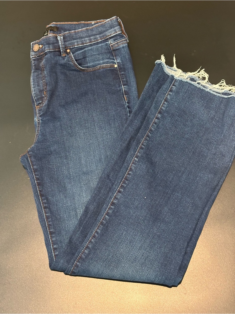 Ann Taylor Dark Blue Raw Hem Cropped Jeans